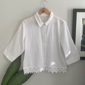 🌿3 for $25🌿 Cotton Embroidered Trip Button Up 3/4 Sleeve Cropped Shirt